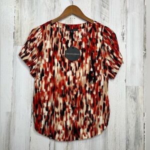Harlowe & Graham New Women's Short Sleeve Abstract Top Orange Red Size Small